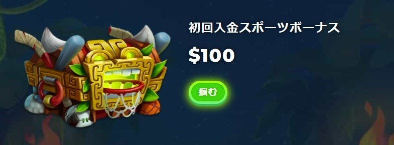初回入金スポーツボーナス最大100ドル進呈中！