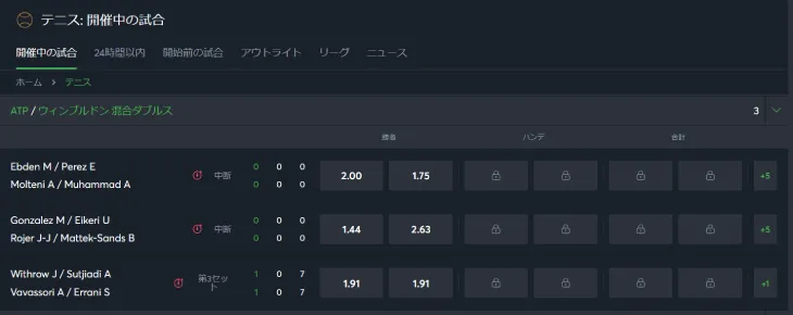 スポーツベットアイオーのテニス